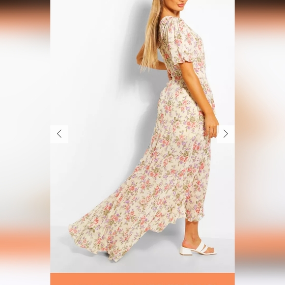 Boohoo FLORAL PUFF ONE SHOULDER RUFFLE MAXI DRESS - Picture 2 of 3